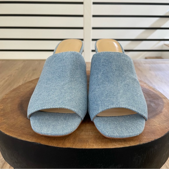 NWT 6.5 9 9.5 10 NINE WEST light blue Jean black heel open toe sandals - Picture 7 of 10